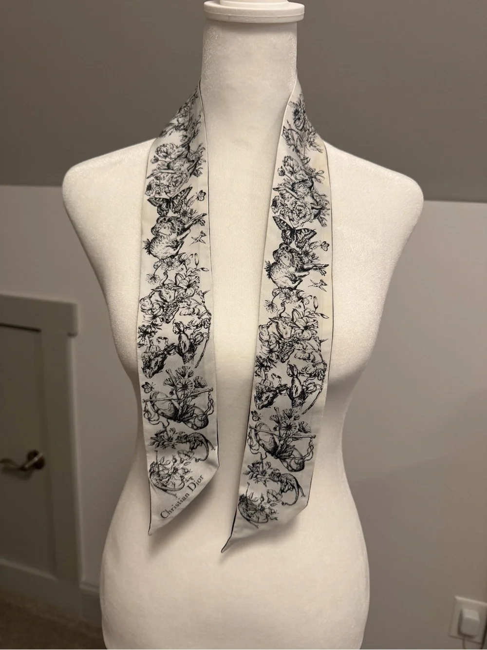 Christian Dior Silk Mitzah Scarf Toile de Jouy Animals Black/White